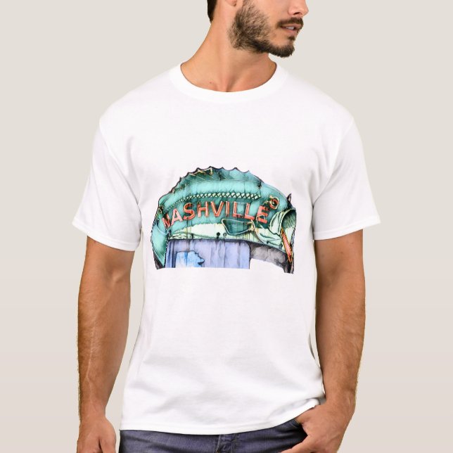 Nashville Fisherman Neon Sign Fish Wasserfarbe T-Shirt (Vorderseite)