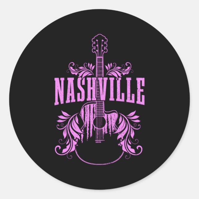 Nashville Gitarre Tennessee Country Music City Runder Aufkleber (Vorderseite)