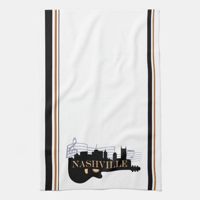 Nashville-Gitarren-Skyline-Geschirrtuch 16" x 24" Geschirrtuch (Vertikal)