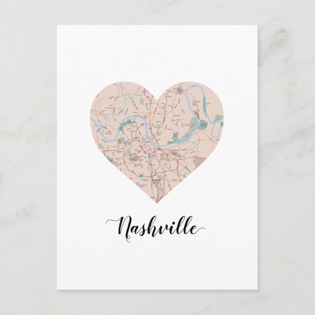 Nashville Heart Map Postkarte (Vorderseite)