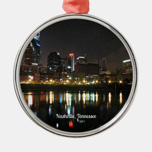 Nashville in der Nacht Silbernes Ornament (Vorne)