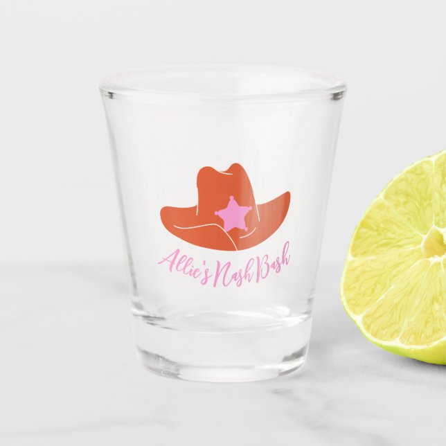 Nashville Junggeselinnen-Abschied Pink Cowboy Hat Schnapsglas (Vorderseite)