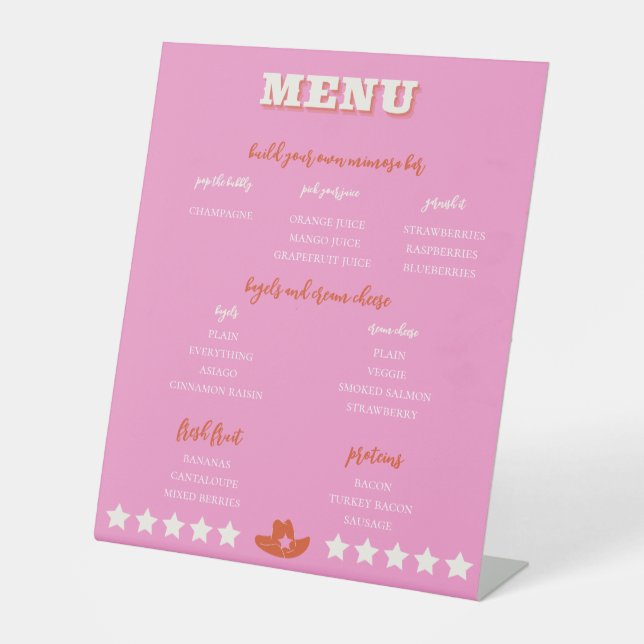 Nashville Junggeselinnen-Abschied Pink Menu Sockelschild (Vorderseite)