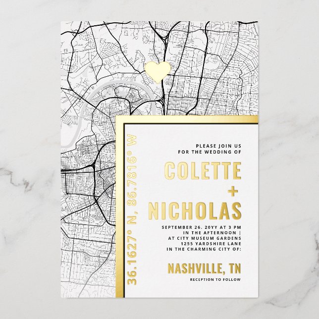 Nashville Liebe Locator | Städtische Hochzeit Folieneinladung (Vorderseite)