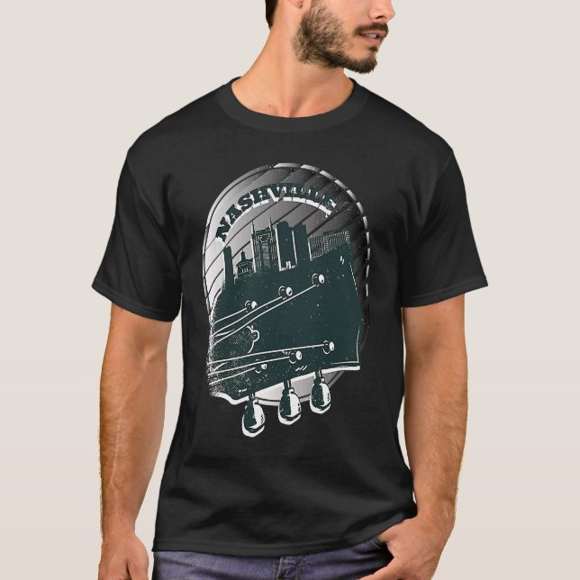 Nashville Music Guitar USA Skyline Silhouette Outl T-Shirt (Vorderseite)