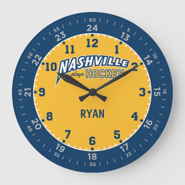 Nashville Plays Hockey 24 Stunden Wall Clock Große Wanduhr (Vorderseite)