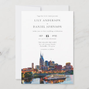Nashville-Riverfront-Aquarell-QR-Code-Hochzeit Einladung