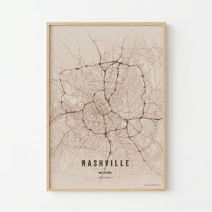 Nashville Rustikaler Druck Tennessee Stadtplan Wan Poster