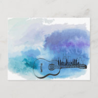 Nashville Skyline Guitar Watercolor Design
