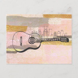 Nashville Skyline Guitar Watercolor Design Postkarte