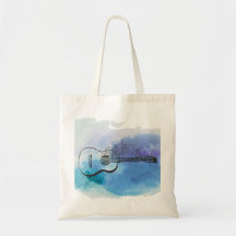 Nashville Skyline Guitar Watercolor Design