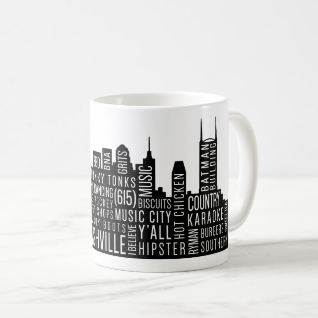 Nashville Skyline Worte Kaffeetasse (VorderseiteRechts)