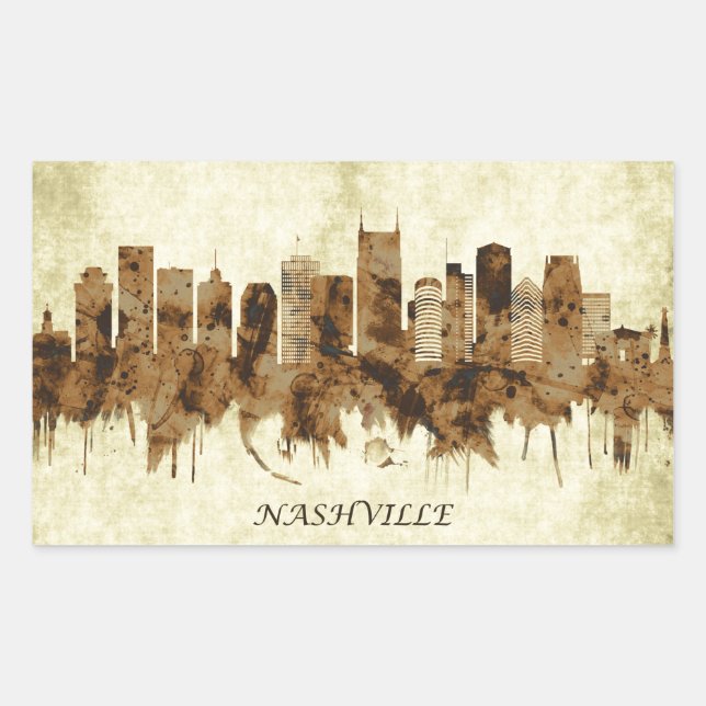 Nashville Tennessee Cityscape Rechteckiger Aufkleber (Vorderseite)