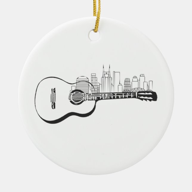 Nashville Tennessee Guitar Skyline Design Keramik Ornament (Vorne)