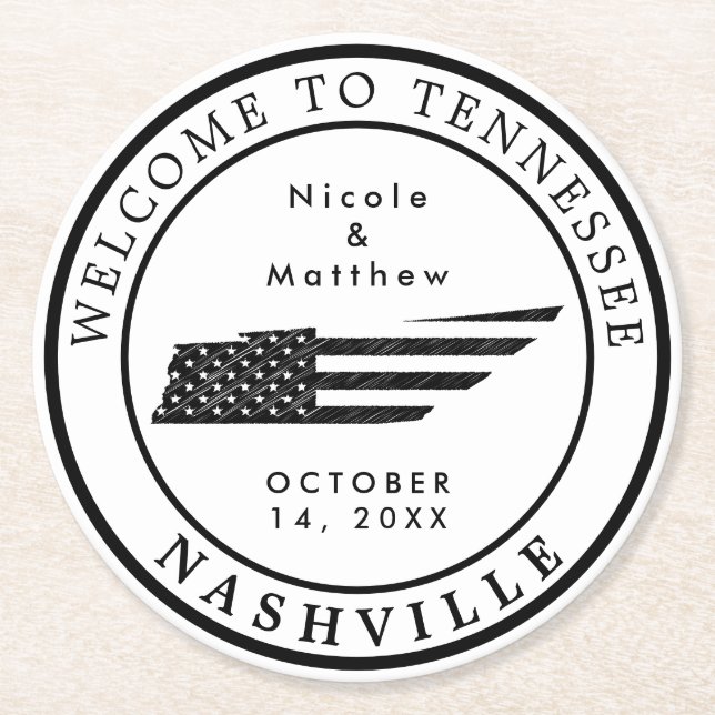Nashville Tennessee Karte Minimalistische Hochzeit Runder Pappuntersetzer (Vorderseite)