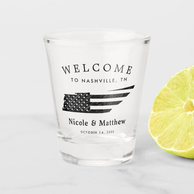 Nashville Tennessee Karte Minimalistische Hochzeit Schnapsglas (Vorderseite)