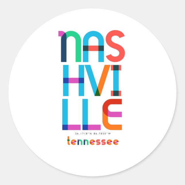Nashville Tennessee Mitte Jahrhundert, Pop Art, Runder Aufkleber (Vorderseite)