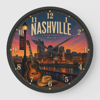 Nashville Tennessee Music City Broadway Sunset Große Wanduhr