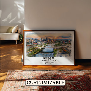 Nashville Tennessee Poster, Aquarell, Maßgeschneid Poster