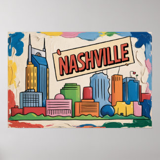 Nashville Tennessee Skyline Pop Art Print Poster