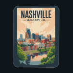Nashville Tennessee Skyline Reisen Vintag Magnet<br><div class="desc">Nashville Retro Vektor Reise Design. Von der Grand Ole Opry bis zu den Street Art Murals ist es ein Muss für Musikliebhaber und Stadtforscher.</div>