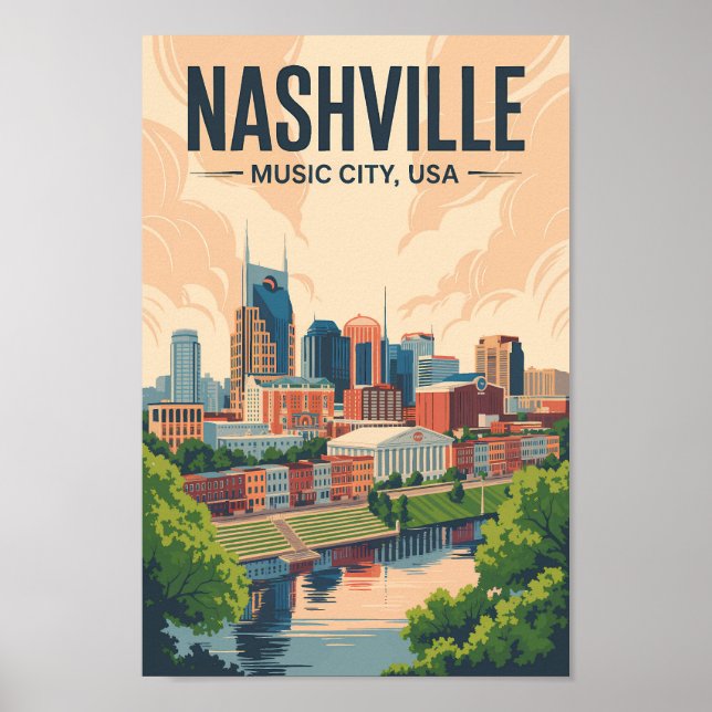 Nashville Tennessee Skyline Reisen Vintag Poster (Vorne)