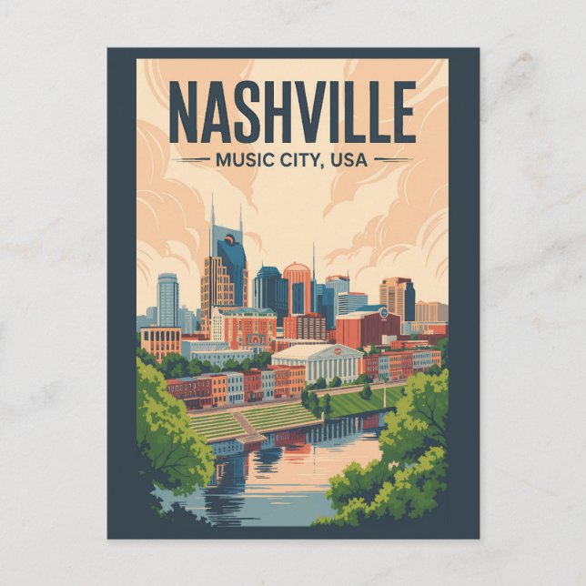 Nashville Tennessee Skyline Reisen Vintag Postkarte (Vorderseite)