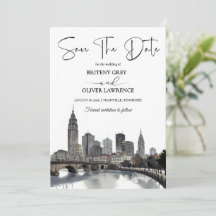 Nashville Tennessee Watercolor Skyline Save The Date