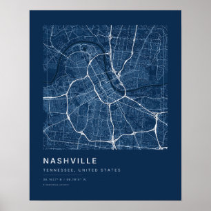 Nashville TN Marineblaue Stadtplan-Kunst drucken Poster
