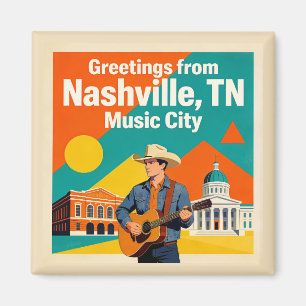 Nashville TN Music City Retro Kunst Magnet
