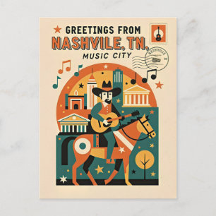 Nashville TN Music City Retro Kunst Postkarte