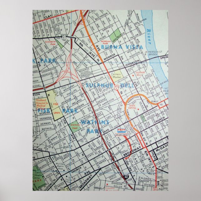 Nashville, TN Vintag Map Poster (Vorne)