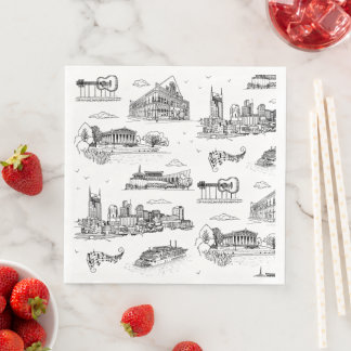 Nashville Toile Schwarz und Weiß Serviette