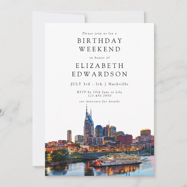 Nashville Watercolor Birthday Weekend Einladung (Vorderseite)