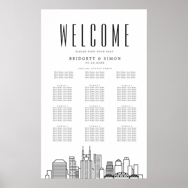 Nashville Wedding | 10 Tabelle Sitzplan Poster (Vorne)