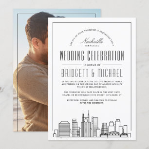 Nashville Wedding   Modern Deko City Skyline Einladung
