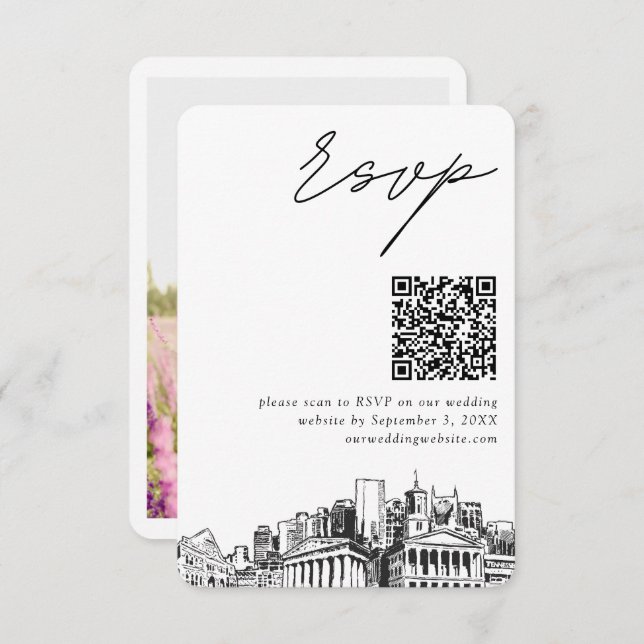 Nashville Wedding RSVP QR Code Small Begleitkarte (Vorne/Hinten)