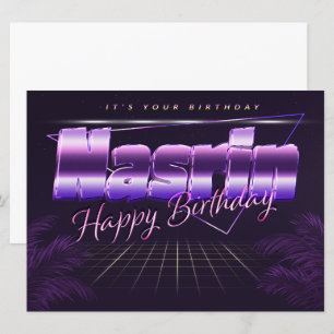 Nasrin Nom Prénom lila retro Carte Anniversaire