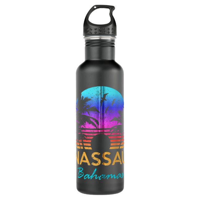 Nassau Bahamas Beach Trip Retro Sunset Summer Vibe Edelstahlflasche (Vorderseite)