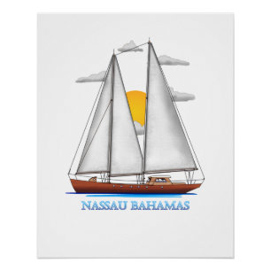 Nassau Bahamas Küste Nautical Segelschiff Poster