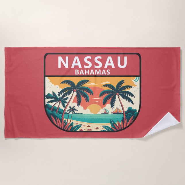 Nassau Bahamas Retro Emblem Strandtuch (Vorderseite)