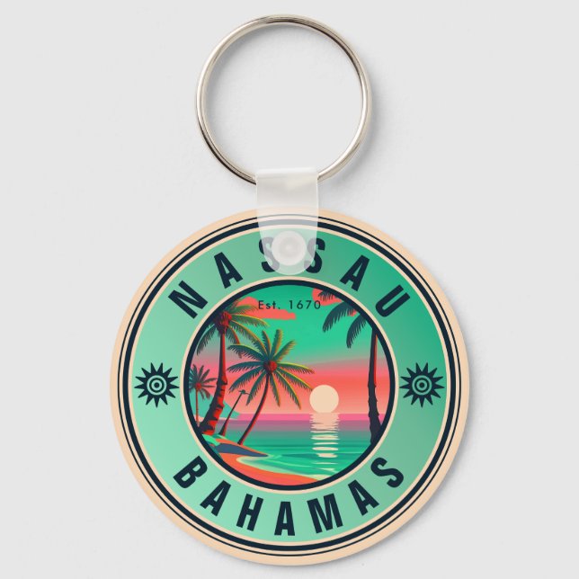 Nassau Bahamas Retro Reise Souvenir 1950er Schlüsselanhänger (Vorderseite)