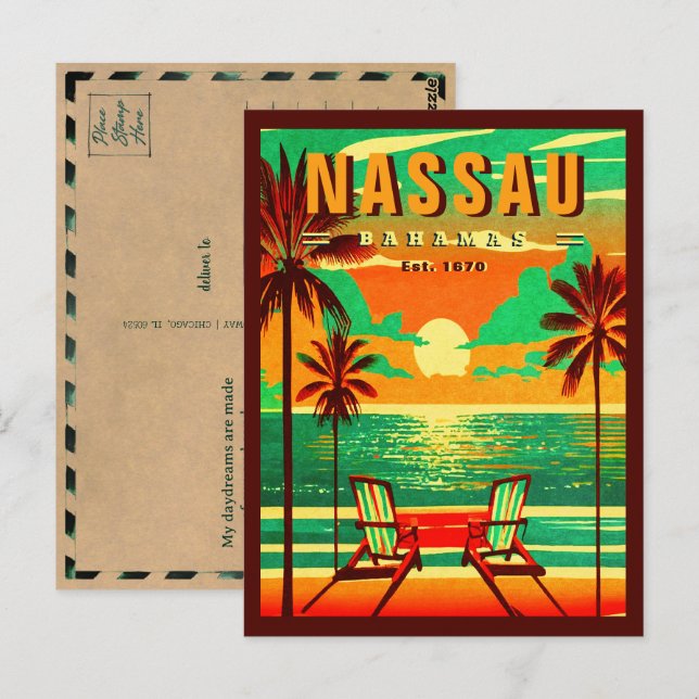 Nassau Bahamas Retro Seagull Souvenir 1950er Postkarte (Vorne/Hinten)