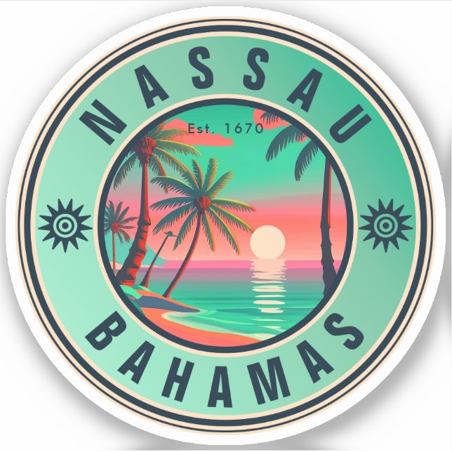 Nassau Bahamas Retro Sunset Reise Souvenir 1950er Aufkleber (Vorderseite)