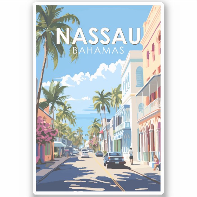Nassau Bahamas Travel Art Vintag Aufkleber (Vorderseite)