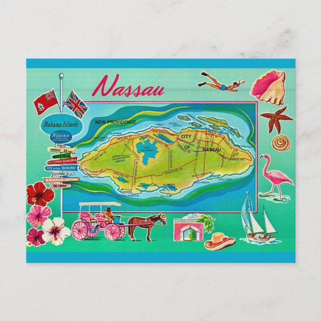 Nassau Bahamas Vintage Karte (Vorderseite)