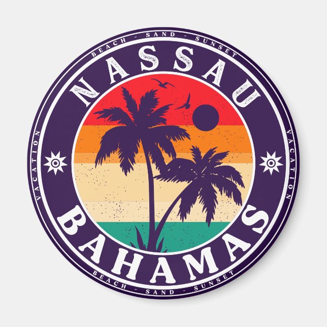 Nassau Palm Tree Bahamas Vintag Souvenirs 80er Magnet (Vorne)
