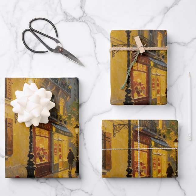 Nasse Pariser Straße Verpackungspapier Geschenkpapier Set (Vorderseite)