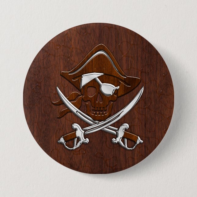 Nasser Seemahagonipiraten-Schädel-Stahl Button (Vorderseite)