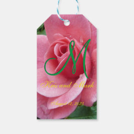 Nasses rosa Rosen-Monogramm Geschenkanhänger